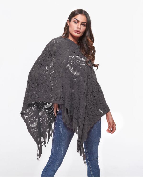 SZ60180-4  Knitting Crochet Wings Bat Sweater Tassels Wrap Coat Shawl Poncho